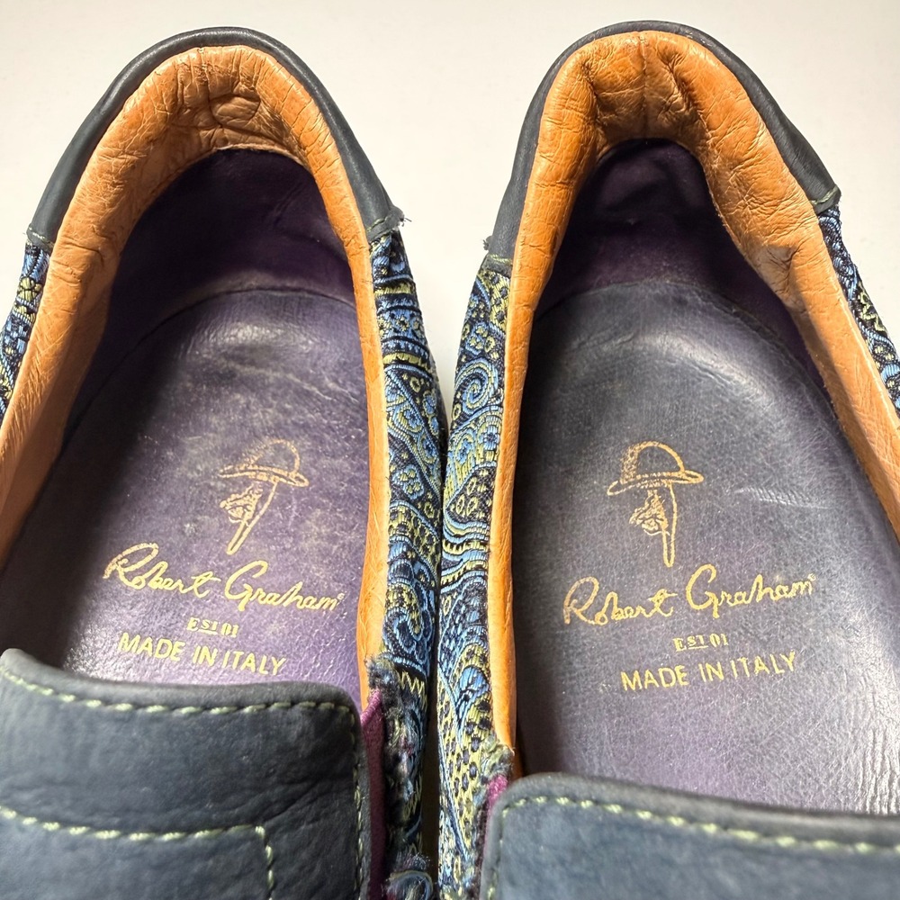Robert Graham Paisley Leather Slip On Sneakers Made in Italy Blue Mens 13D - Picture 12 of 14